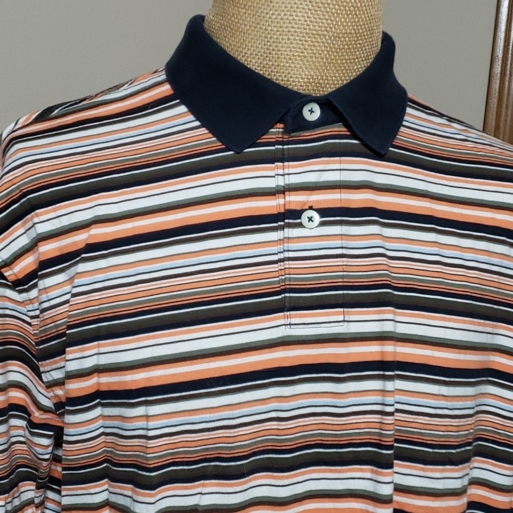 Tommy hilfiger blue orange brown white strip polo